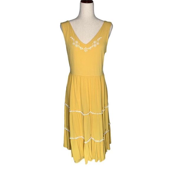 Joie Yellow  Embroidered Sleeveless Midi Dress| Size 12 - Picture 1 of 9